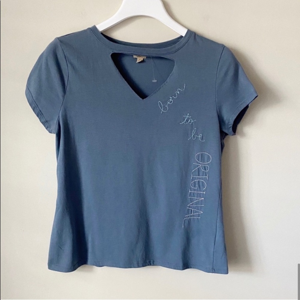 lTee Shirt Short Sleeves Blue Open Work Blue